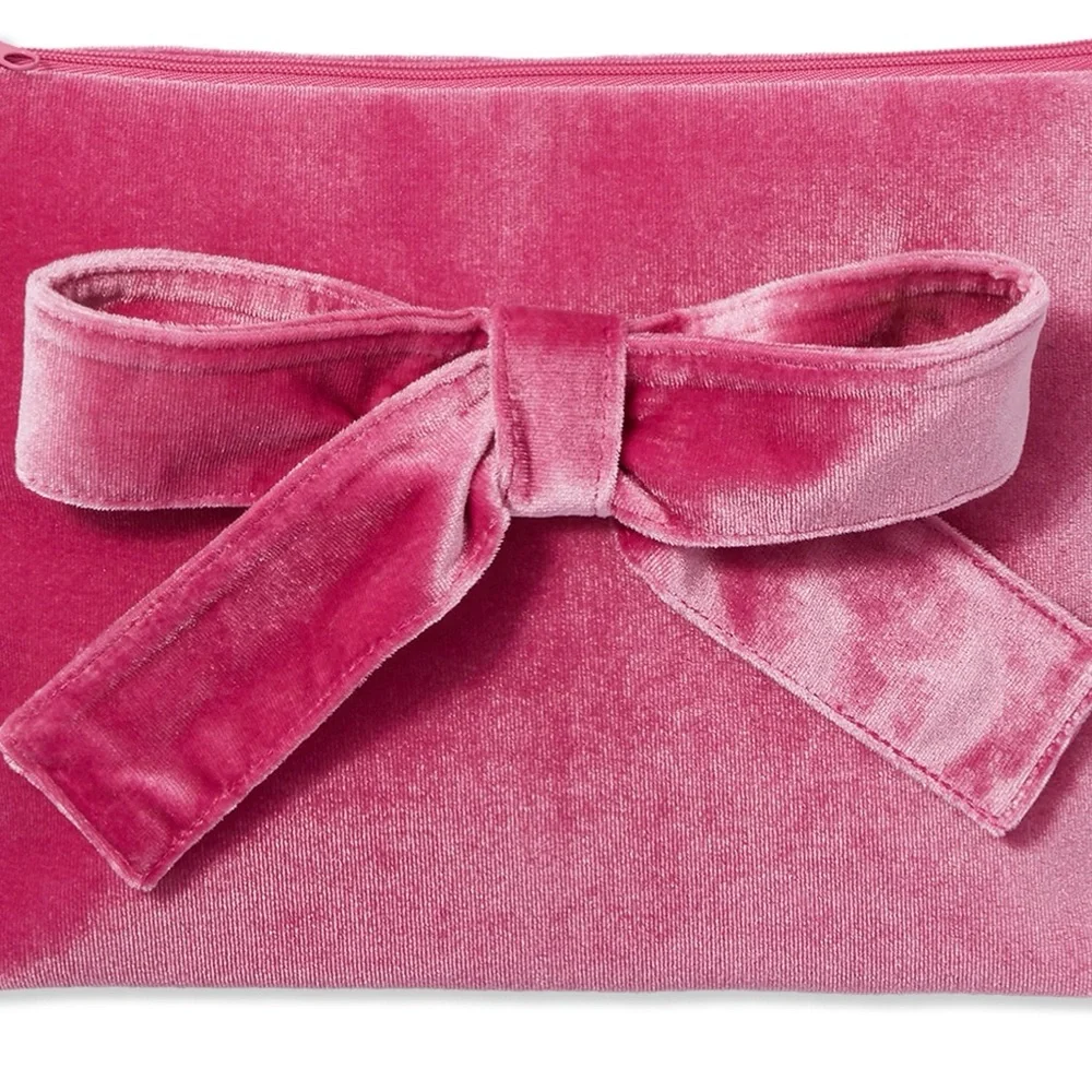Ulta Plush Pink Bow Makeup Bag Velvet